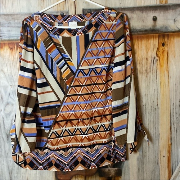 Chico’s NWOT Southwest Pattern Long Sleeve Flowy Boho Blouse - Picture 1 of 5